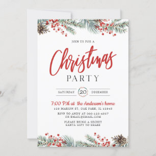 Watercolor Greenery Holly Berry Weihnachts-Party Einladung