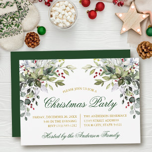 Watercolor Greenery Holly Gold Weihnachten Party Einladung