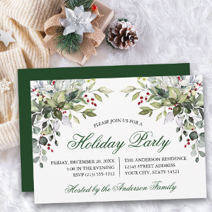 Watercolor Greenery Holly Holiday Party Einladung
