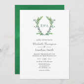 Watercolor Greenery Laurel Wappen Monogram Wedding Einladung (Vorne/Hinten)