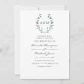 Watercolor Greenery Laurel Wappen Monogram Wedding Einladung (Vorderseite)