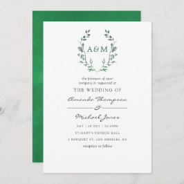 Watercolor Greenery Laurel Wappen Monogram Wedding Einladung