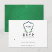 Watercolor Greenery Laurel Wappen Monogram Wedding RSVP Karte (Vorne/Hinten)