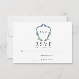 Watercolor Greenery Laurel Wappen Monogram Wedding RSVP Karte