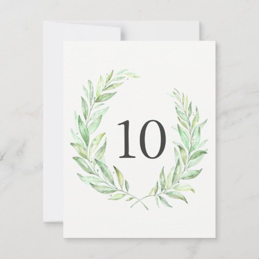 Watercolor Greenery Laurel Wreath Tischnummer (Rückseite)