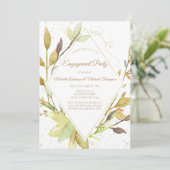 Watercolor Greenery Leaf Gold Engagement Party Einladung (Stehend Vorderseite)