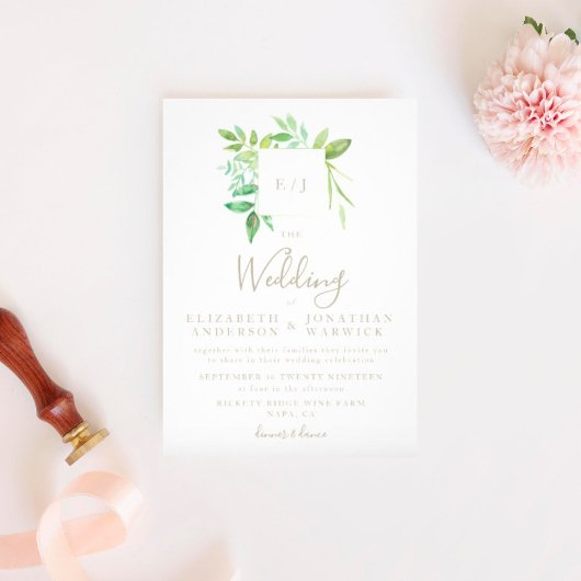 Watercolor Greenery Leaf Wreath Wedding Einladung