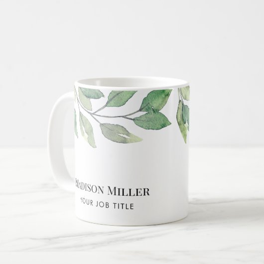 Watercolor Greenery Office Kaffeetasse (Vorderseite Links)