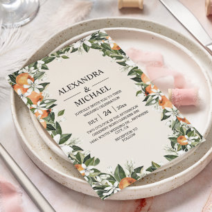 Watercolor Greenery Orange Blossom Modern Wedding Einladung