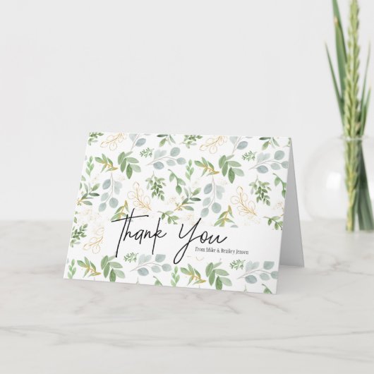 Watercolor Greenery Personalized Thank You Card Dankeskarte (Vorderseite)