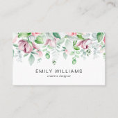 Watercolor Greenery Pink Flowers Business Card Visitenkarte (Vorderseite)