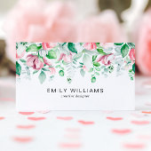 Watercolor Greenery Pink Flowers Business Card Visitenkarte