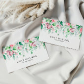 Watercolor Greenery Pink Flowers Business Card Visitenkarte