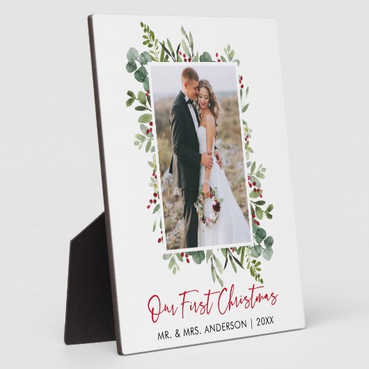 Watercolor Greenery Red Berries Christmas Foto Fotoplatte (Seite)