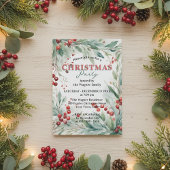 Watercolor Greenery & Red Berries Christmas Party  Einladung