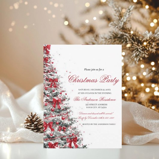Watercolor Greenery Red Berries Christmas Party Einladung