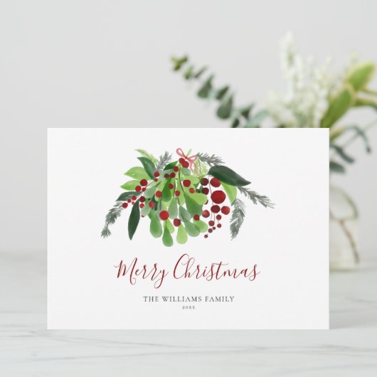 Watercolor Greenery Red Berries Script Weihnachten (Stehend Vorderseite)