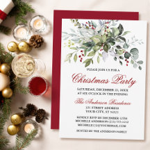Watercolor Greenery Red Berries Weihnachtsfest Par