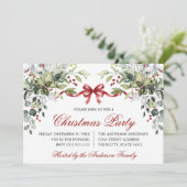 Watercolor Greenery Red Bow Christmas Party Einladung (Stehend Vorderseite)