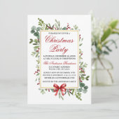 Watercolor Greenery Red Bow Christmas Party Einladung (Stehend Vorderseite)