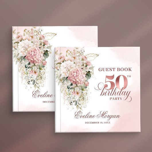Watercolor Greenery Rose Gold 50th Birthday Sign  Gästebuch