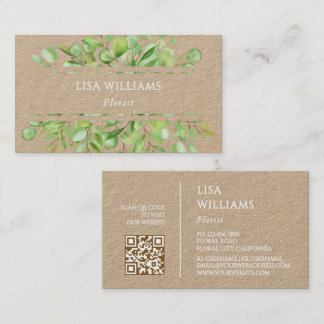 Watercolor Greenery Rustic  | QR Code Visitenkarte