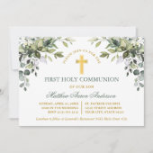 Watercolor Greenery Sage Green Gold Communion Einladung (Vorderseite)