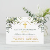 Watercolor Greenery Sage Green Gold Communion Einladung (Stehend Vorderseite)