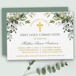 Watercolor Greenery Sage Green Gold Communion Einladung