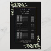 Watercolor Greenery Salon Black Gold Service Menü (Vorne)