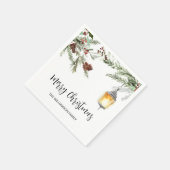 Watercolor Greenery Script Frohe Weihnachten Serviette (Ecke)