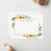 Watercolor Greenery Sonnenblumen Gold Personalisie Mitteilungskarte (Vorderseite/Rückseite Beispiel)