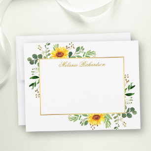 Watercolor Greenery Sonnenblumen Gold Personalisie Mitteilungskarte