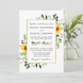 Watercolor Greenery Sonnenblumen Goldene Hochzeit Einladung (Stehend Vorderseite)