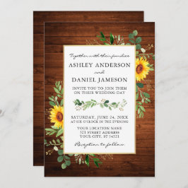 Watercolor Greenery Sonnenblumen Hochzeit Holz Einladung