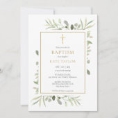 Watercolor Greenery Taufe Christening Einladung (Vorderseite)