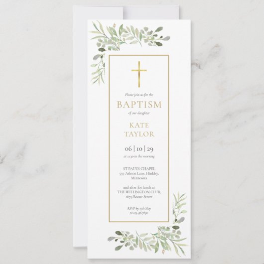 Watercolor Greenery Taufe Christening Einladung (Vorderseite)