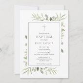 Watercolor Greenery Taufe Christening Einladung (Vorderseite)