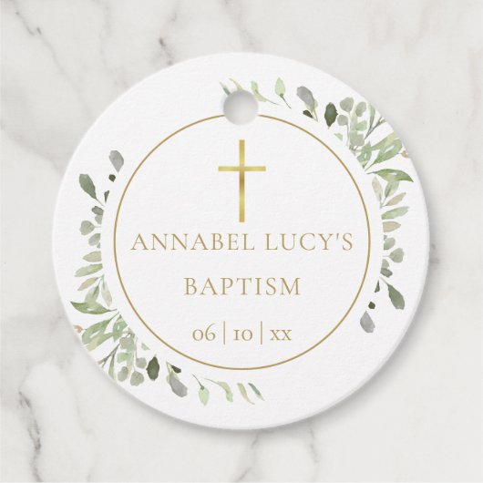 Watercolor Greenery Taufe Christening Geschenkanhänger (Vorderseite)