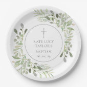 Watercolor Greenery Taufe Christening Pappteller (Vorderseite)