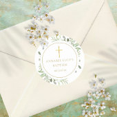 Watercolor Greenery Taufe Christening Runder Aufkleber