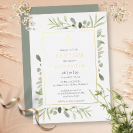 Watercolor Greenery Taufe Gold feiern Folieneinladung