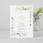 Watercolor Greenery Taufe Gold feiern Folieneinladung (Stehend vorne)