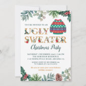 Watercolor Greenery Ugly Sweater Christmas Party Einladung (Vorderseite)