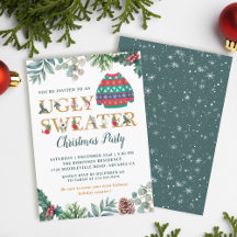 Watercolor Greenery Ugly Sweater Christmas Party