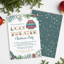 Watercolor Greenery Ugly Sweater Christmas Party Einladung