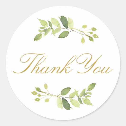 Watercolor Greenery Vielen Dank Runder Aufkleber (Vorderseite)