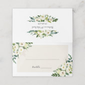 Watercolor Greenery White Bloom Floral Wedding Platzkarte (Außenseite Aufgefaltet)