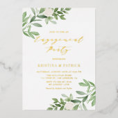 Watercolor Greenery White Blume Engagement Party Folieneinladung (Vorderseite)