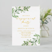 Watercolor Greenery White Blume Engagement Party Folieneinladung (Stehend vorne)